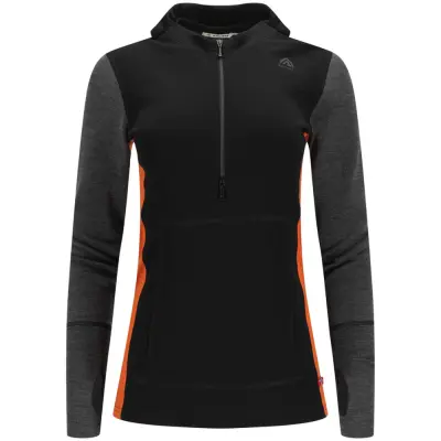 Aclima W's Warmwool Hoodsweater W/Zip Jet Black/Marengo/Gold Flame