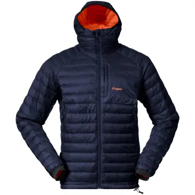 Bergans of Norway M's Vaagaa Light Down Jacket Hood Navy Blue/Alert Orange
