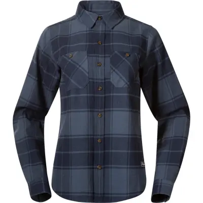 Bergans Women's Nordmarka Flannel Shirt Granite Blue/navy Blue Check