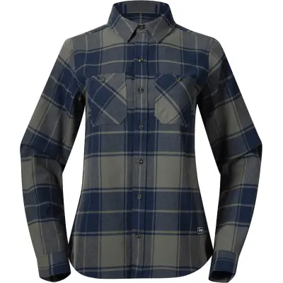 Bergans Women's Nordmarka Flannel Shirt Green Mud/navy Blue Check