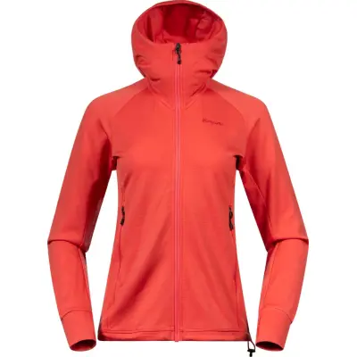 Bergans Women's Rabot Merino Tech Midlayer Hoodie Peachy Red