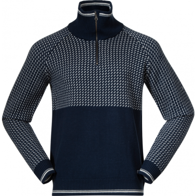 Bergans Men's Alvdal Wool Half Zip Navy Blue/Vanilla White