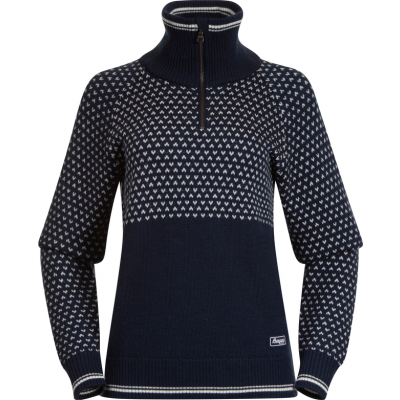 Bergans Women's Alvdal Wool Half Zip Navy Blue/Vanilla White