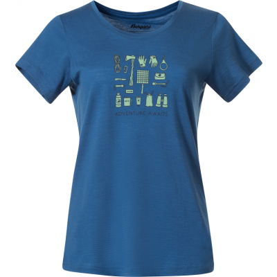 Bergans Women's Graphic Wool Tee North Sea Blue/Jade Green/Navy Blue