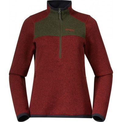 Bergans Women's Kamphaug Knitted Half Zip Chianti Red/Dark Olive Green