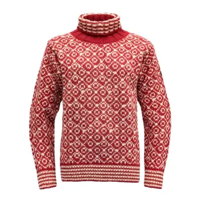 Devold Svalbard High Neck Sweater Hindberry/Offwhite Hindberry/Offwhite L