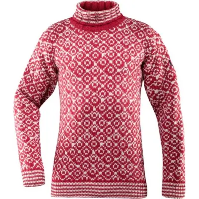 Devold Svalbard Sweater High Neck Hindberry/Off White