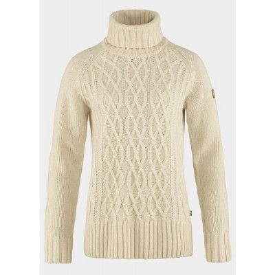 Övik Cable Knit Roller Neck W, Chalk White, M,  Mode