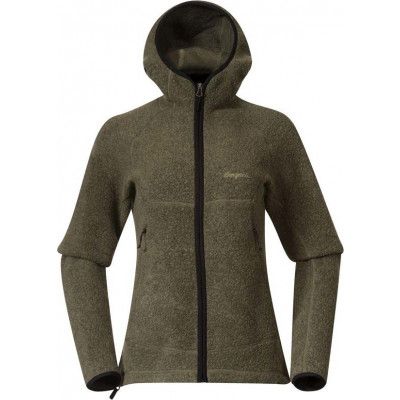 Bergans Women's Vaagaa Merino Terry Midlayer Hoodie Green Mud