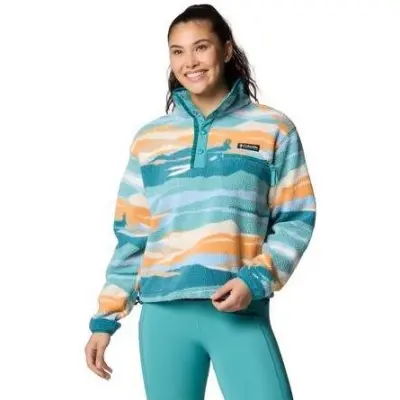 Columbia W Helvetia II Printed Cropped Half Snap Teal Rogue Valley