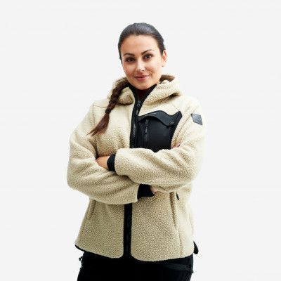 Sherpa Hoodie Dam Beige Khaki, Storlek:L