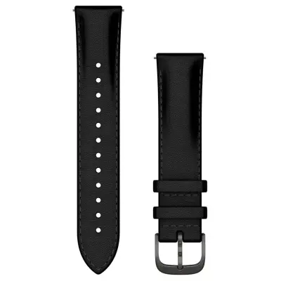 Garmin Armband med snabbfäste (20 mm). Svart läder med borstade skiffergrå de