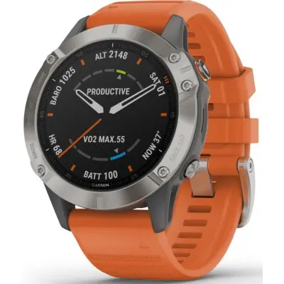 Garmin Fenix 6 Sapphire Titan with Orange Band
