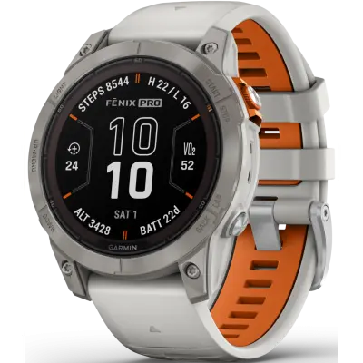 Garmin Fenix 7 Pro Sapphire Solar Titanium with Fog Gray/Ember Orange Band