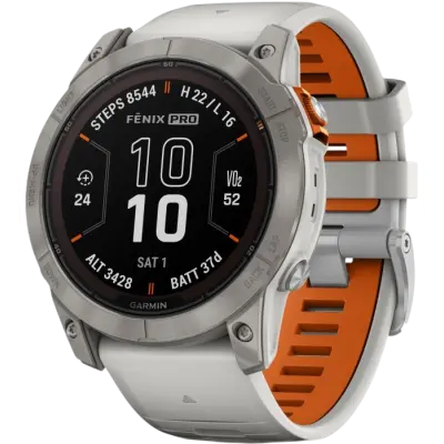 Garmin Fenix 7X Pro Sapphire Solar Titanium with Fog Gray/Ember Orange Band