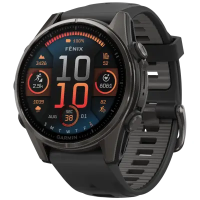 Garmin Fenix 8 43mm AMOLED Sapphire Carbon Gray DLC Titanium with Black Pebble Gray Silicone