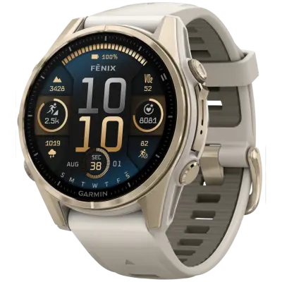 Garmin Fenix 8 43mm AMOLED Sapphire Soft Gold with Fog Gray Dark Sandstone Silicone Band
