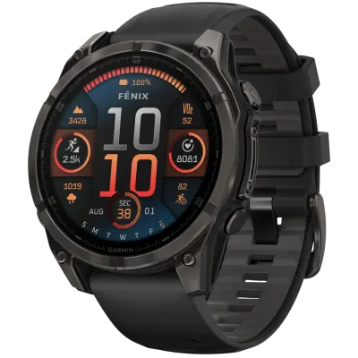 Garmin Fenix 8 47mm AMOLED Sapphire Carbon Gray DLC Titanium with Black Pebble Gray Silicone