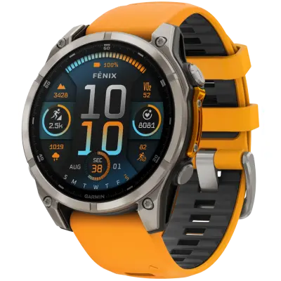 Garmin Fenix 8 47mm AMOLED Sapphire Titanium with Spark Orange Graphite Silicone Band