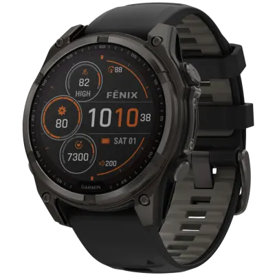 Garmin Fenix 8 47mm Sapphire Solar Carbon Gray DLC Titanium with Black Pebble Gray Silicone