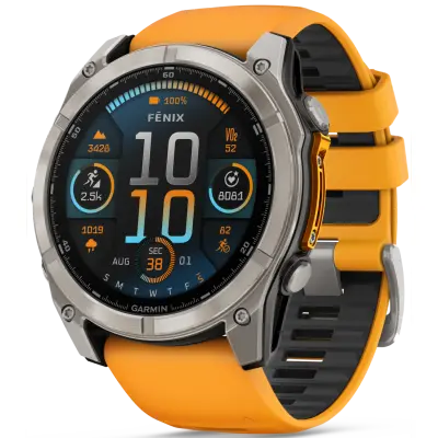 Garmin Fenix 8 51mm AMOLED Sapphire Titanium with Spark Orange Graphite Silicone Band