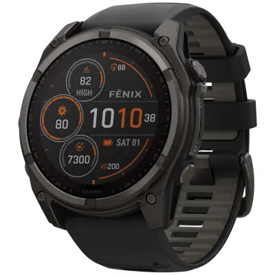 Garmin Fenix 8 51mm Sapphire Solar Carbon Gray DLC Titanium with Black Pebble Gray Silicone