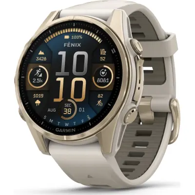 Garmin Fenix 8 Amoled 43mm, Sapphire Soft Gold - Fog Grey/Sandstone Silicone Strap