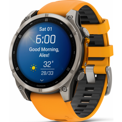 Garmin Fenix 8 Amoled 47mm, Sapphire Titanium - Spark Orange/Graphite Silicone Strap
