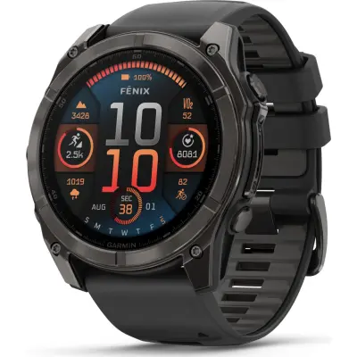 Garmin Fenix 8 Amoled 51mm, Sapphire Carbon Gray DLC Titanium - Black/Pebble Grey Silicone Strap