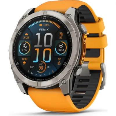 Garmin Fenix 8 Amoled 51mm, Sapphire Titanium - Spark Orange/Graphite Silicone Strap