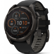 Garmin Fenix 8 Solar 47mm, Sapphire Solar Carbon Gray DLC Titanium - Black/Pebble Grey Silicone Strap