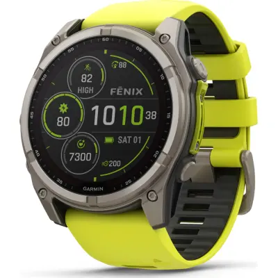 Garmin Fenix 8 Solar 51mm, Sapphire Solar Titanium - Amp Yellow/Graphite Silicone Strap