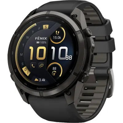 Garmin Fenix 9 Pro Inreach 51Mm Dlc Smartwatch Carbon Gray Dlc Titanium With Black/Pebble Gray Silicone Band