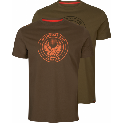 Härkila Men's Wildboar Pro Short Sleeve T-Shirt 2-Pack Light Willow Green/Demitasse Brown