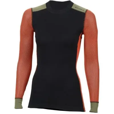 Aclima W's WoolNet Hybrid Crewneck Jet Black/Poinciana/Capulet Olive