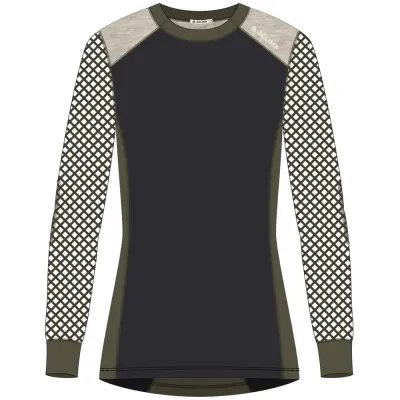 Aclima W's Woolnet Hybrid Crewneck Jet Black/Tarmac/Beige Melange