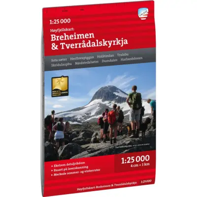 Calazo förlag Høyfjellskart Breheimen & Tverrådalskyrkja 1:25 000 NoColour