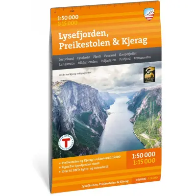 Calazo förlag Lysefjorden, Preikestolen & Kjerag 1:50 000 Hiking map