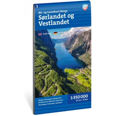 Calazo förlag Sør- Og Vestlandet 1:350 000 Road map