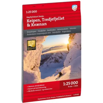 Calazo Høyfjellskart Senja: Keipen, Tredjefjellet&Kvænan 1:25 000