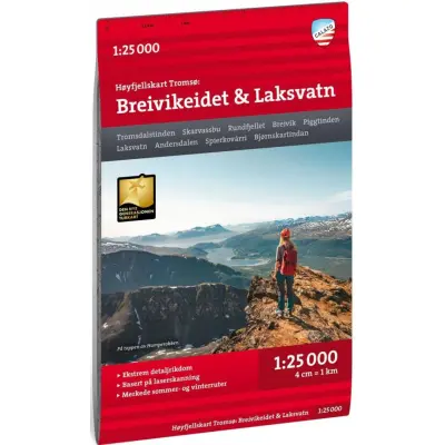 Calazo Høyfjellskart Tromsø: Breivikeidet Laksvatn 1:25 000
