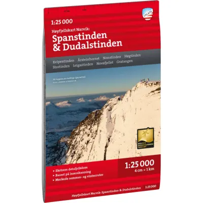 Høyfjellskart Narvik: Spanstinden & Dudalstinden 1:25.000 Nocolour