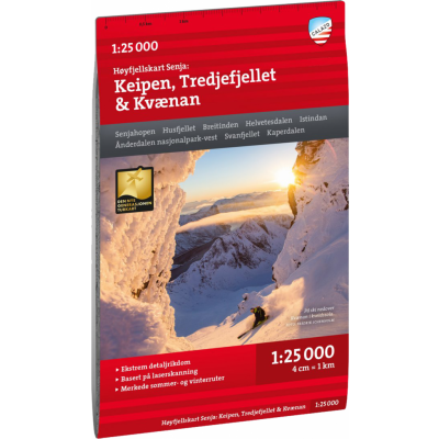Calazo förlag Høyfjellskart Senja: Keipen, Tredjefjellet & Kvænan 1:25.000 NoColour