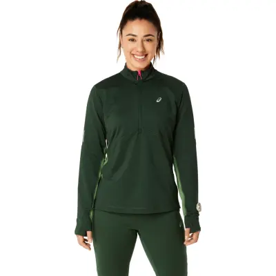 Asics Women's Winter Run 1/2 Zip Mid Layer Rain Forest/Cedar Green