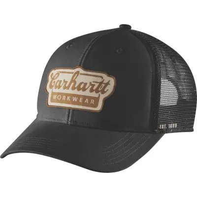 Carhartt Men's Twill Mesh-Back Script Patch Cap Black