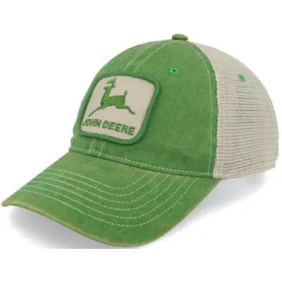 John Deere Stone Washed Logo Mens Cap Ivory/Dark Green