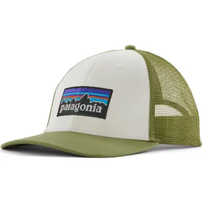 Patagonia P-6 Logo LoPro Trucker Hat White w/Buckhorn Green