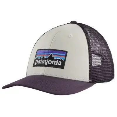 Patagonia P-6 Logo LoPro Trucker Hat White w/Piton Purple