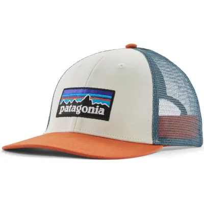 Patagonia P-6 Logo LoPro Trucker Hat White w/Redtail Rust