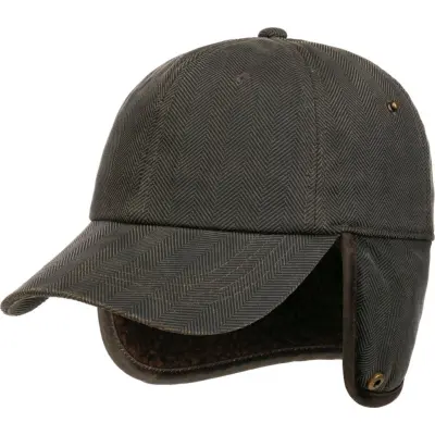 Stetson Herringbone Cap with Ear Flaps Mud-Black